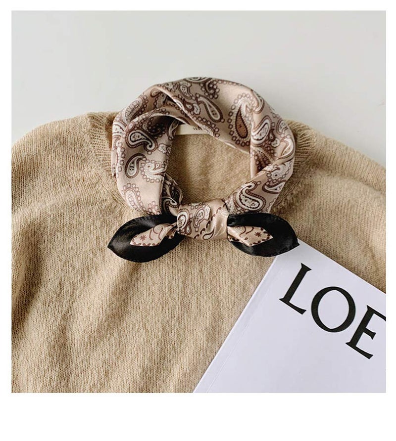 MEISEE Pure Natural Mulberry Silk Scarfs Women Small Square Scarf 21" x 21" Breathable Lightweight Neckerchief Printed Headscarf (A20 Khaki) - Image 3